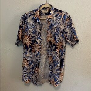 Mens Cotton Linen Blend Made in Italy Tropical Print Shirt Size L